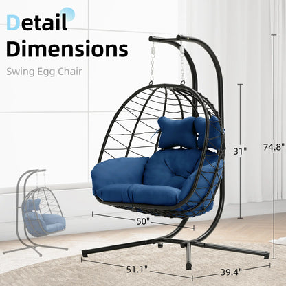 Luxury Double Hanging Egg Chair for Two | Outdoor Wicker Swing Chair with Thick Cushion | 700lbs Capacity Patio Lounge