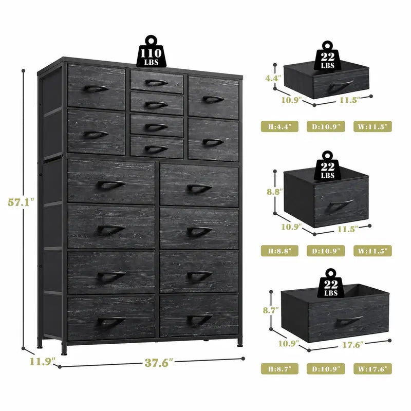 Tall 16-Drawer Dresser – Spacious Storage Chest with Steel Frame, Space-Saving Design & Easy Assembly