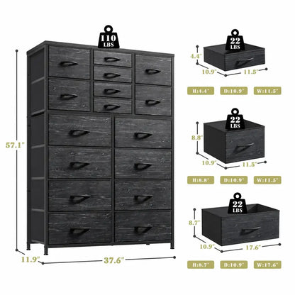 Tall 16-Drawer Dresser – Spacious Storage Chest with Steel Frame, Space-Saving Design & Easy Assembly