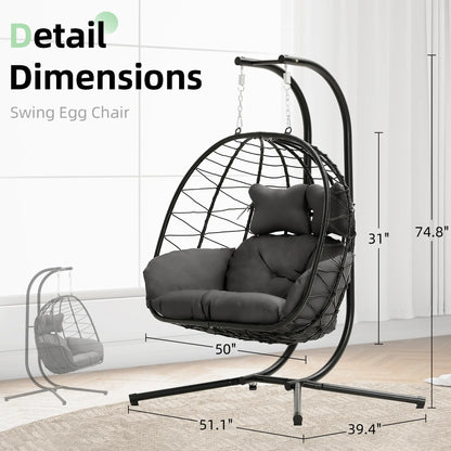 Luxury Double Hanging Egg Chair for Two | Outdoor Wicker Swing Chair with Thick Cushion | 700lbs Capacity Patio Lounge