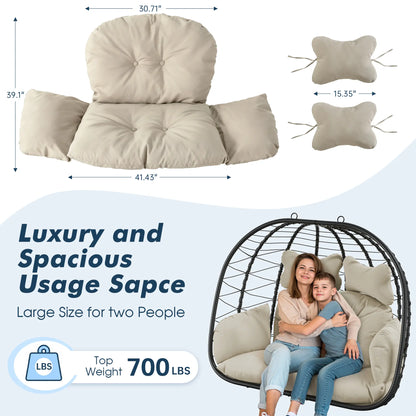 Luxury Double Hanging Egg Chair for Two | Outdoor Wicker Swing Chair with Thick Cushion | 700lbs Capacity Patio Lounge