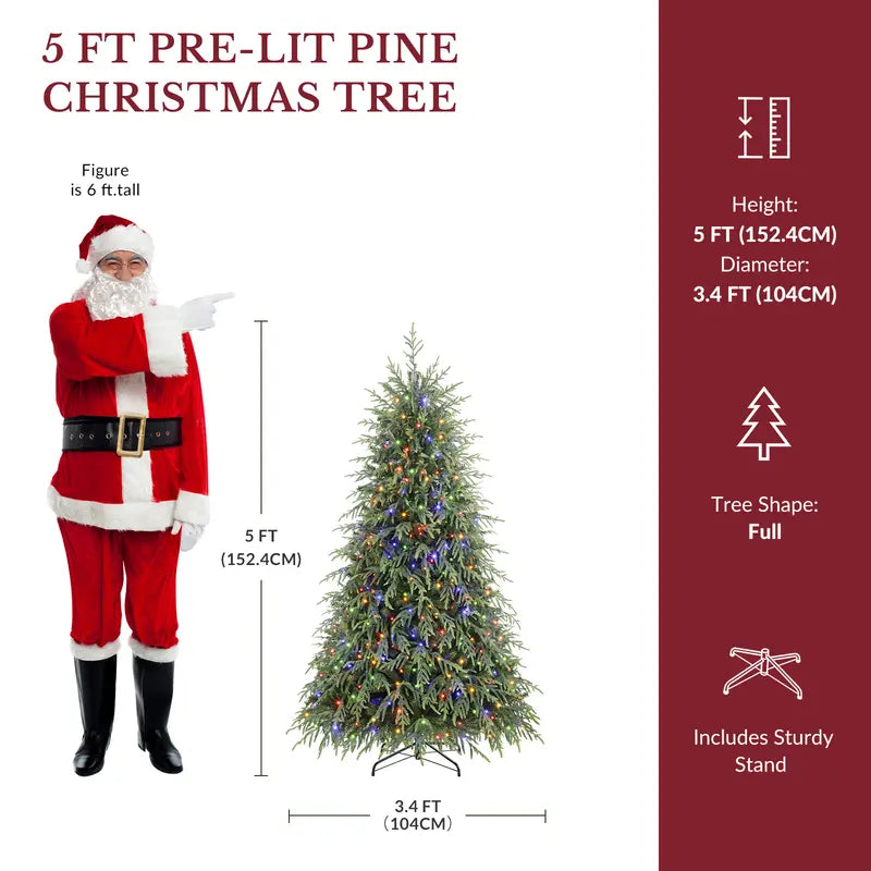 Pre-Lit Norfolk Pine Christmas Tree with LED Lights – Realistic Artificial Xmas Tree with Remote Control & Color Changing Lights