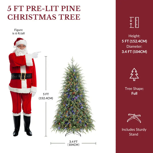 Pre-Lit Norfolk Pine Christmas Tree with LED Lights – Realistic Artificial Xmas Tree with Remote Control & Color Changing Lights