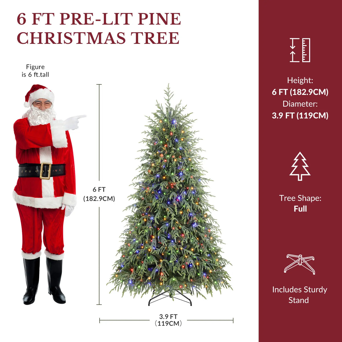 Pre-Lit Norfolk Pine Christmas Tree with LED Lights – Realistic Artificial Xmas Tree with Remote Control & Color Changing Lights