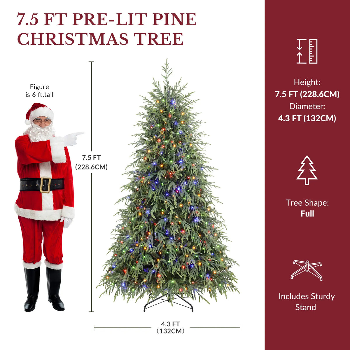Pre-Lit Norfolk Pine Christmas Tree with LED Lights – Realistic Artificial Xmas Tree with Remote Control & Color Changing Lights