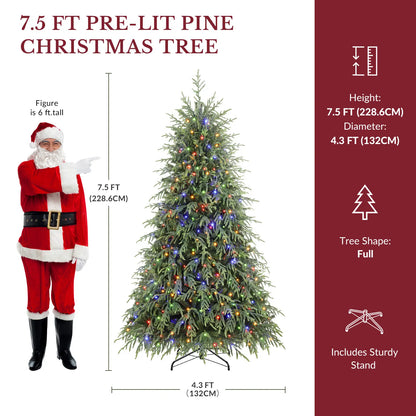 Pre-Lit Norfolk Pine Christmas Tree with LED Lights – Realistic Artificial Xmas Tree with Remote Control & Color Changing Lights