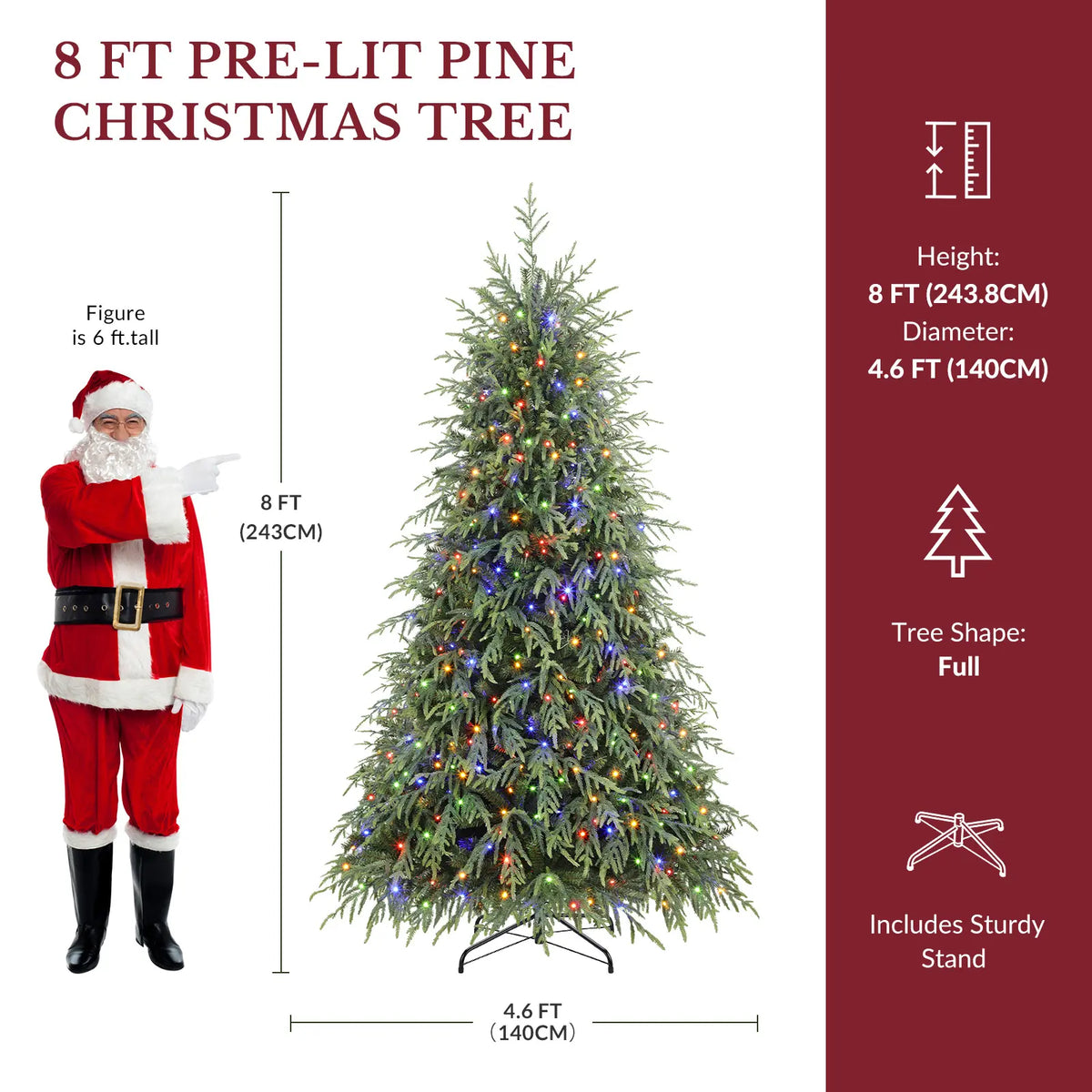 Pre-Lit Norfolk Pine Christmas Tree with LED Lights – Realistic Artificial Xmas Tree with Remote Control & Color Changing Lights
