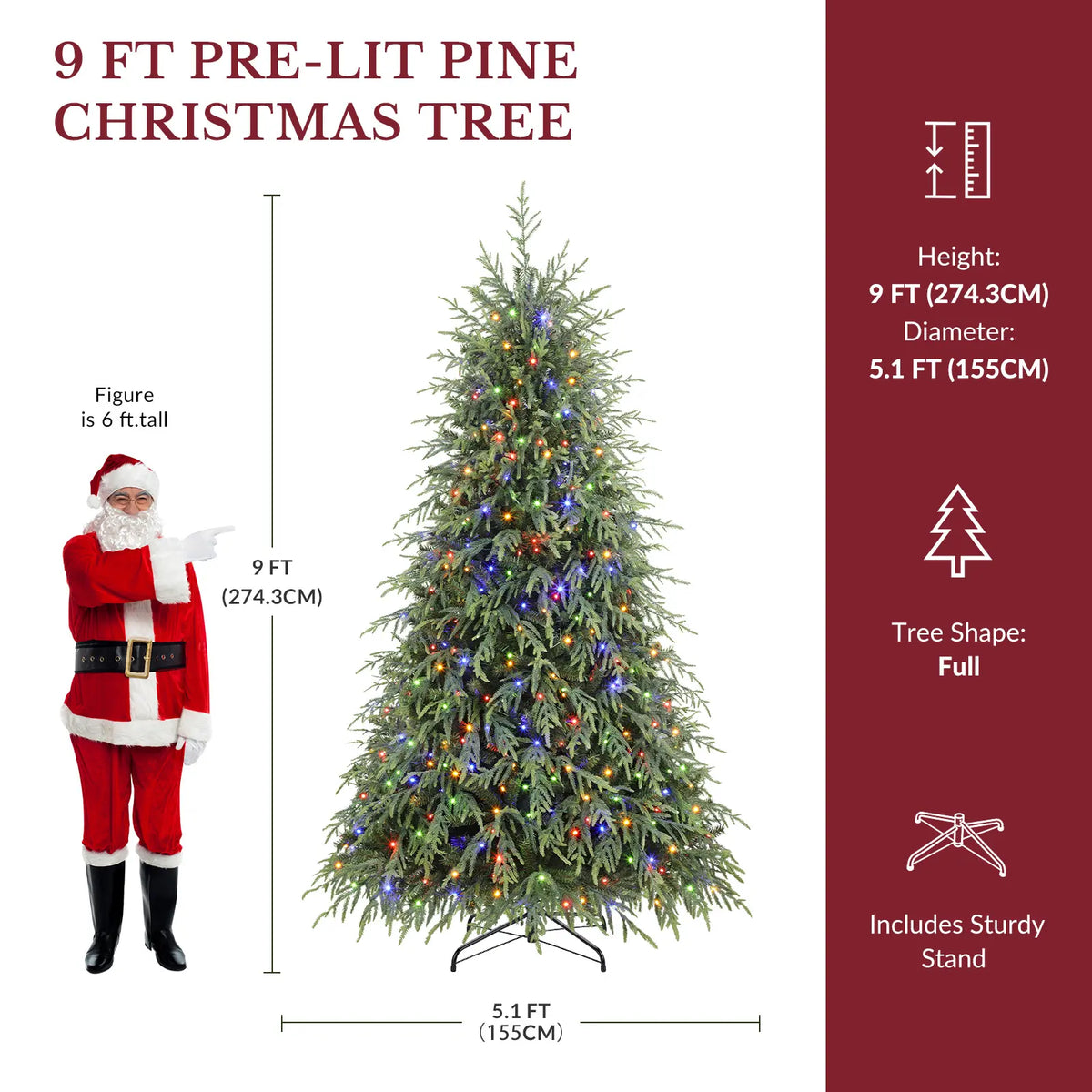 Pre-Lit Norfolk Pine Christmas Tree with LED Lights – Realistic Artificial Xmas Tree with Remote Control & Color Changing Lights