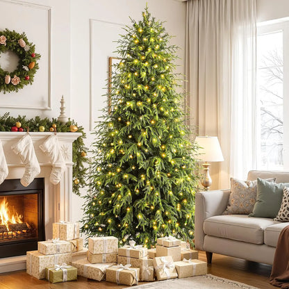 Pre-Lit Norfolk Pine Christmas Tree with LED Lights – Realistic Artificial Xmas Tree with Remote Control & Color Changing Lights