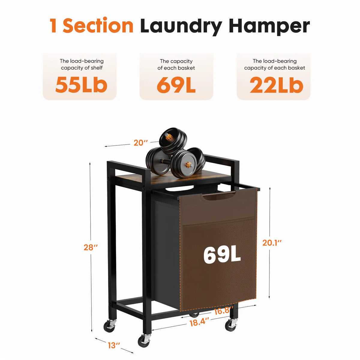 Double-Compartment Rolling Laundry Hamper – Removable Bags & Storage Shelf
