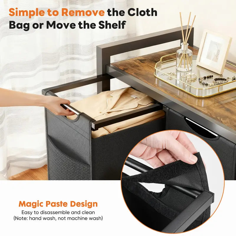 Double-Compartment Rolling Laundry Hamper – Removable Bags & Storage Shelf