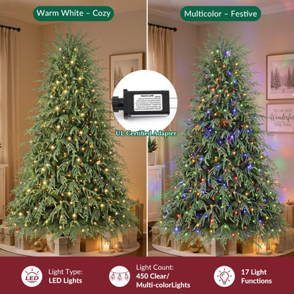 Pre-Lit Norfolk Pine Christmas Tree with LED Lights – Realistic Artificial Xmas Tree with Remote Control & Color Changing Lights