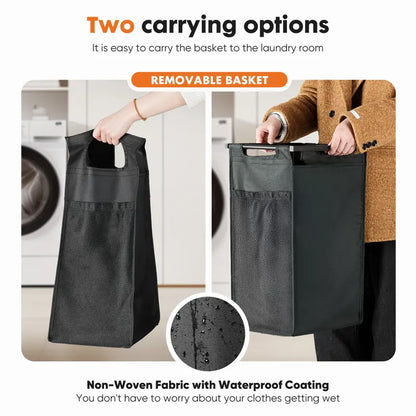 Double-Compartment Rolling Laundry Hamper – Removable Bags & Storage Shelf