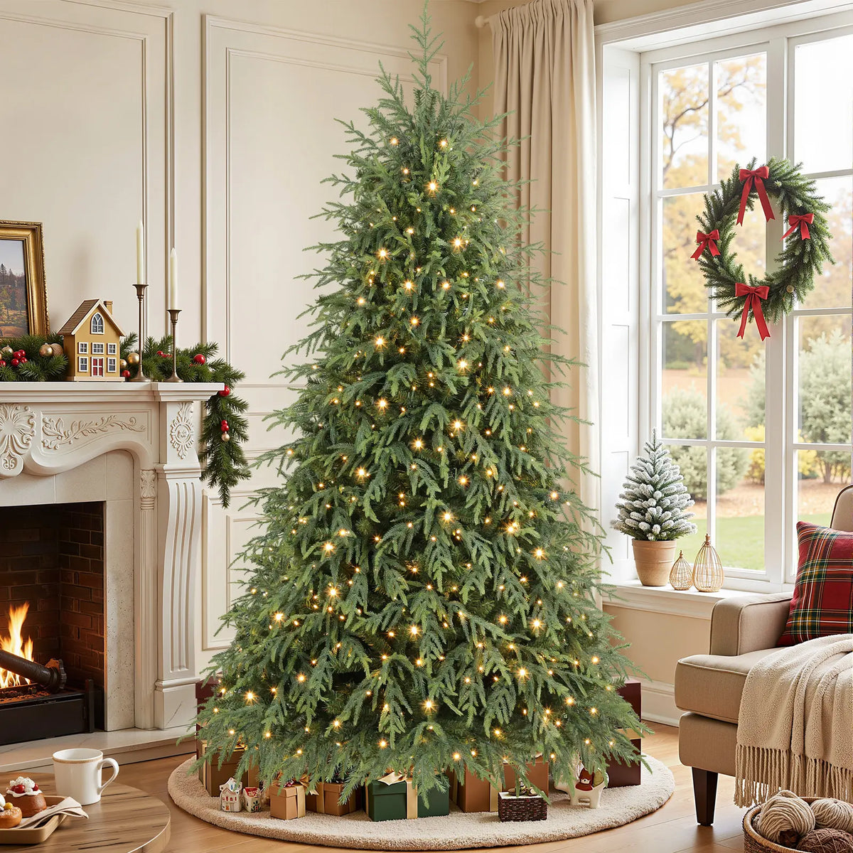 Pre-Lit Norfolk Pine Christmas Tree with LED Lights – Realistic Artificial Xmas Tree with Remote Control & Color Changing Lights