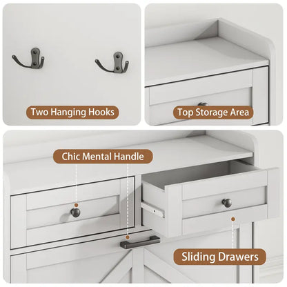 Farmhouse Narrow Shoe Storage Cabinet – Flip-Drawer Entryway Organizer with Adjustable Shelves