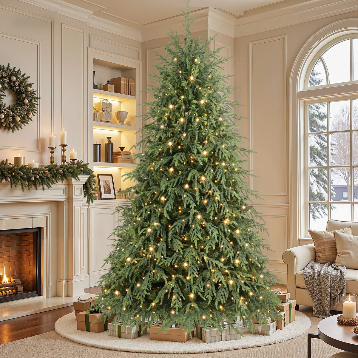 Pre-Lit Norfolk Pine Christmas Tree with LED Lights – Realistic Artificial Xmas Tree with Remote Control & Color Changing Lights