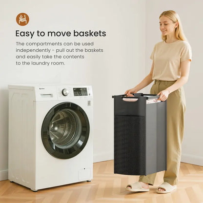 Double-Compartment Rolling Laundry Hamper – Removable Bags & Storage Shelf