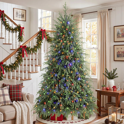 Pre-Lit Norfolk Pine Christmas Tree with LED Lights – Realistic Artificial Xmas Tree with Remote Control & Color Changing Lights
